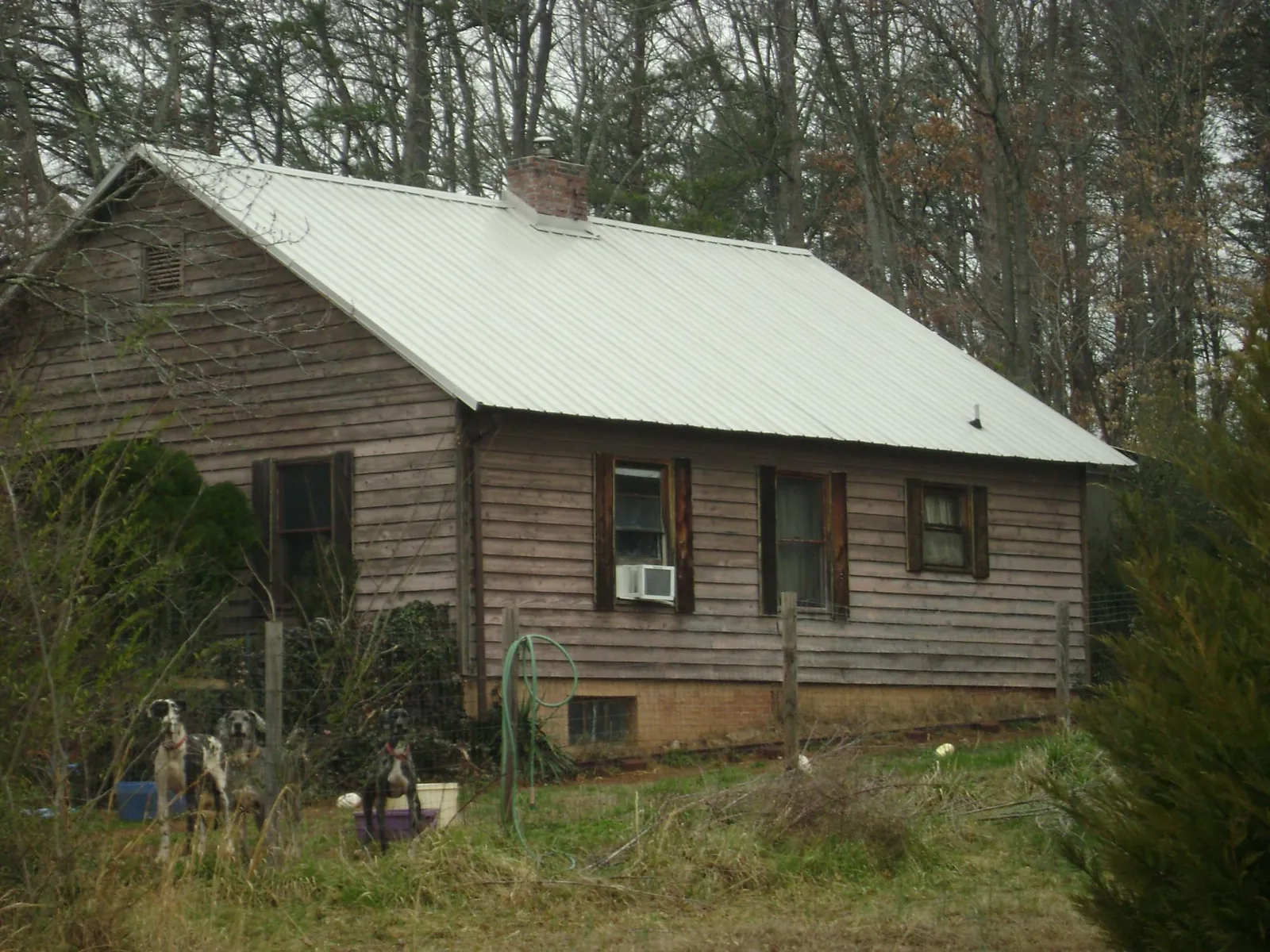 White metal roof on an old wood sided farmhouse, from a Metal Roof Installation job in Fishers